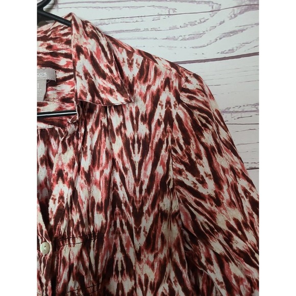 Chicos Multicolor Geometric Coastal Button Front Long Sleeve Blouse Womans 1 - Picture 2 of 5